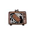A retro TV-shaped enamel pin featuring a swirling horror design on a white background