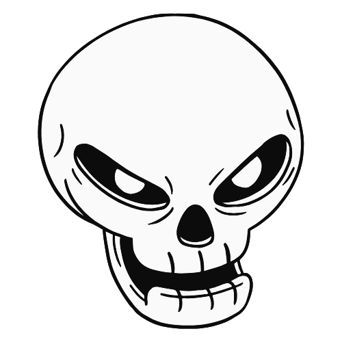 Black and white skull design on a white background
