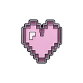 A pink heart pin with a magenta border on a white background